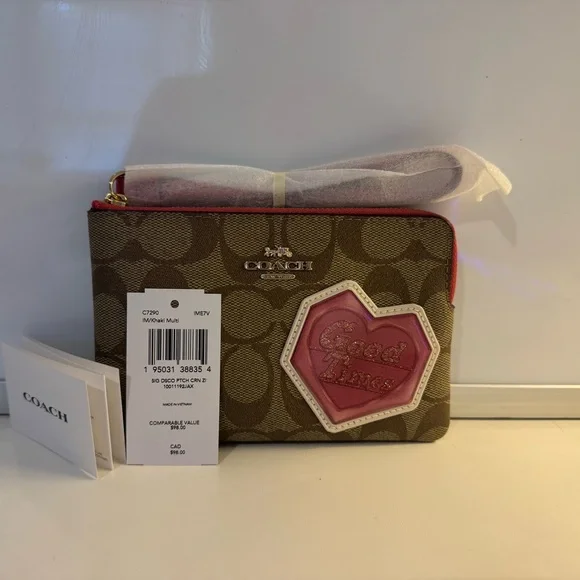 Coach - NWT - Tan and Pink Patch Heart Wristlet - Picture 3 of 7